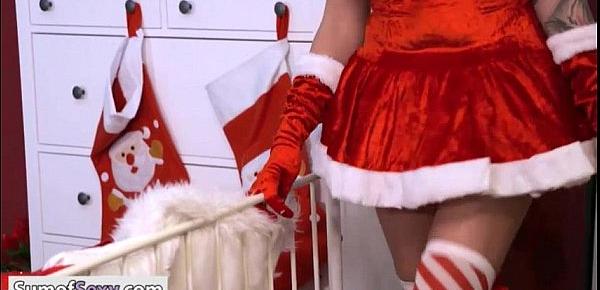  Busty blonde babe pounded by bad santa